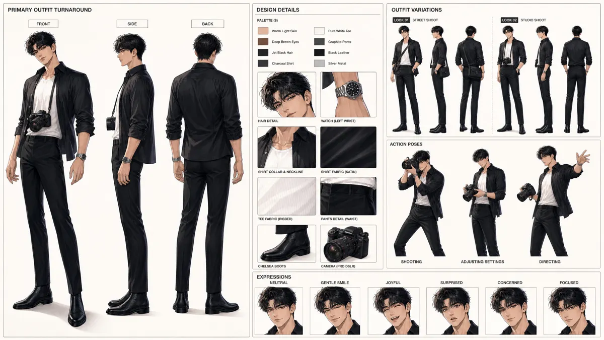 Bai Zhihao — Character turnaround sheet