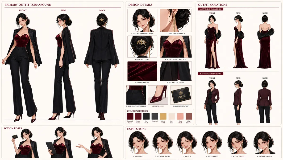 Che Enxue — Character turnaround sheet