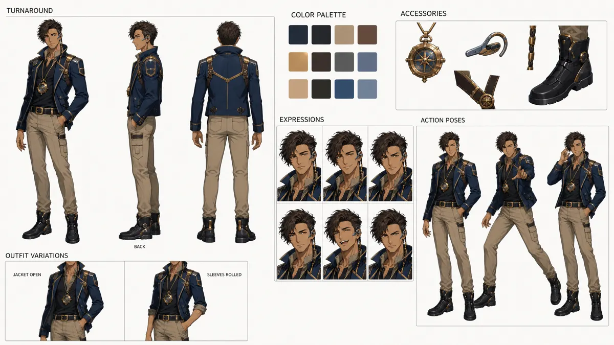 Kai Luo — Character turnaround sheet