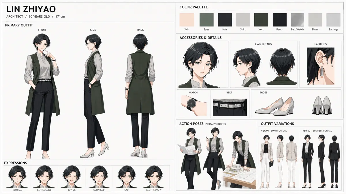 Lin Zhiyao — Character turnaround sheet