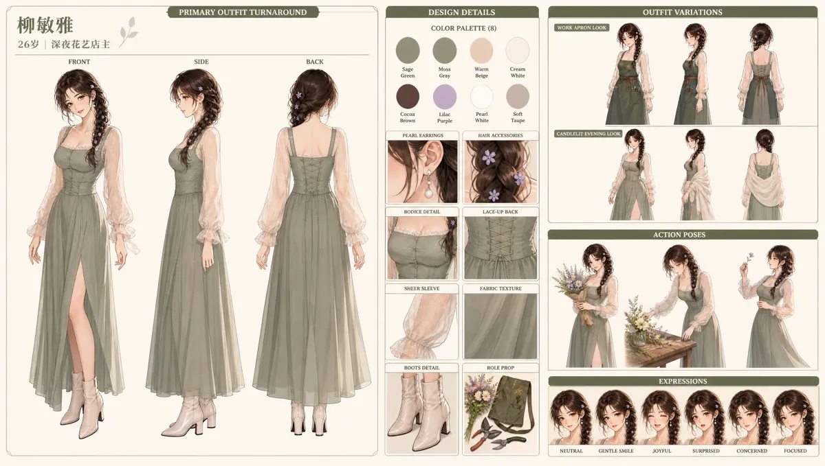Liu Minya character turnaround sheet