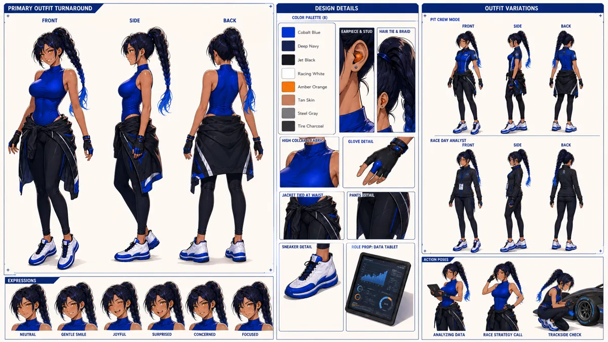 Liu Xialan — Character turnaround sheet