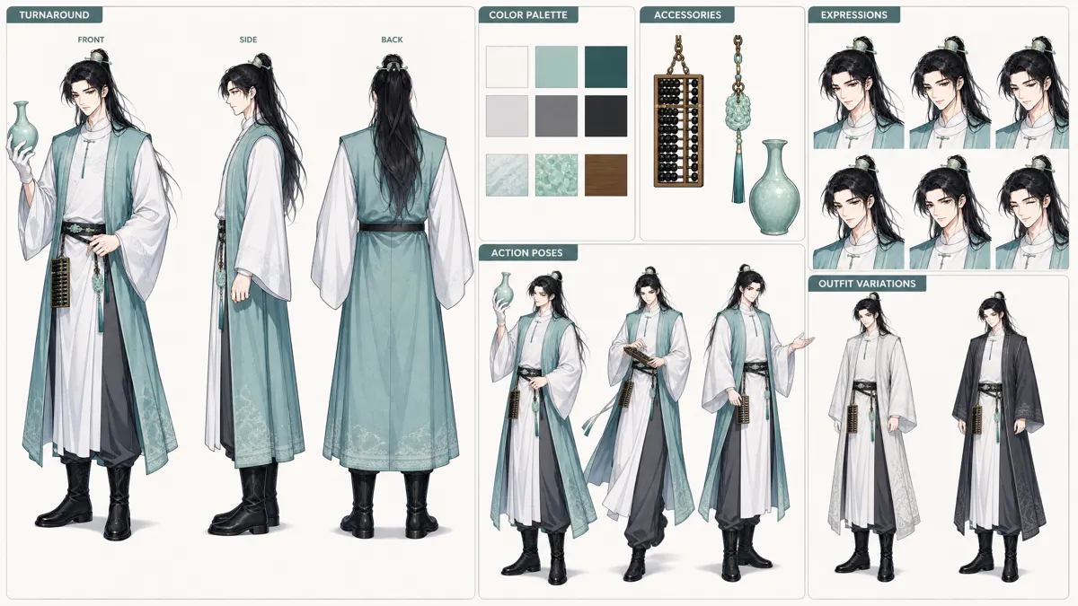 Lu Wenxiu — Character turnaround sheet
