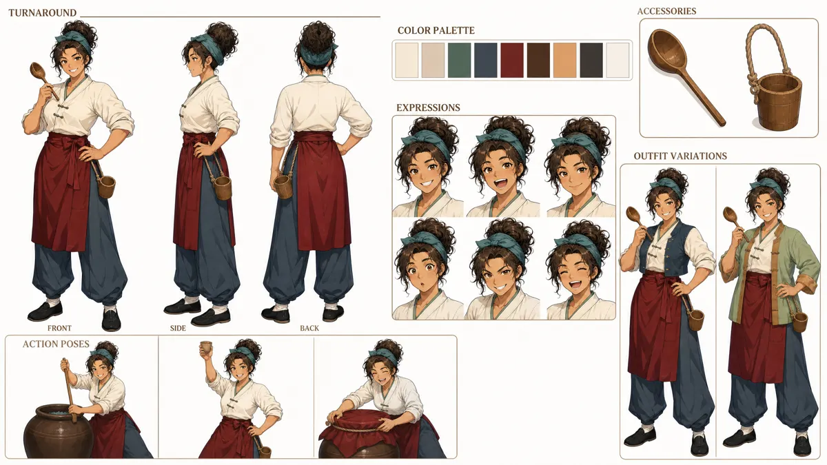 Mu Qinglan — Character turnaround sheet