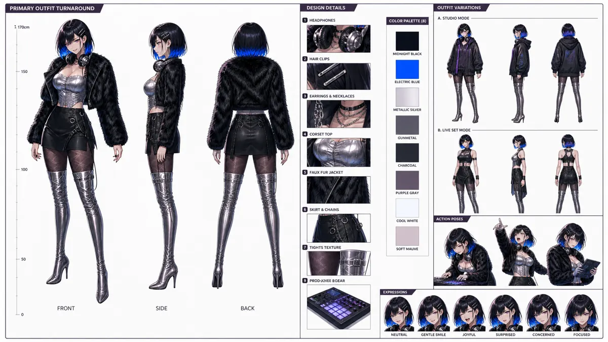 Pu Xilin — Character turnaround sheet