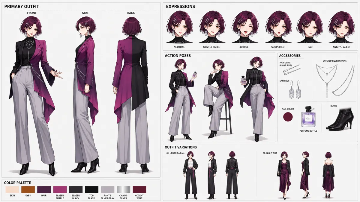 Qiao Ran — Character turnaround sheet