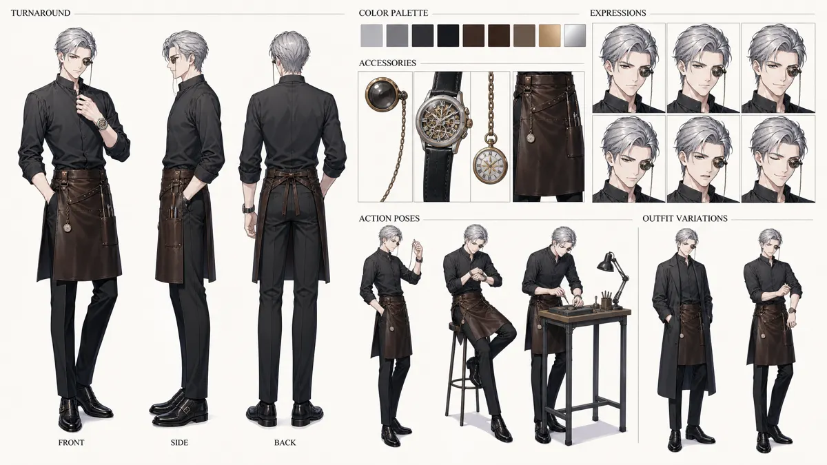 Tang Jue — Character turnaround sheet