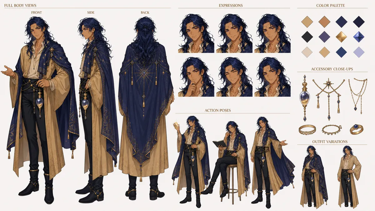 Xing Lan — Character turnaround sheet