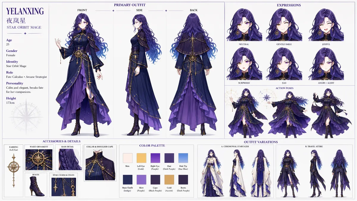 Ye Lanxing — Character turnaround sheet